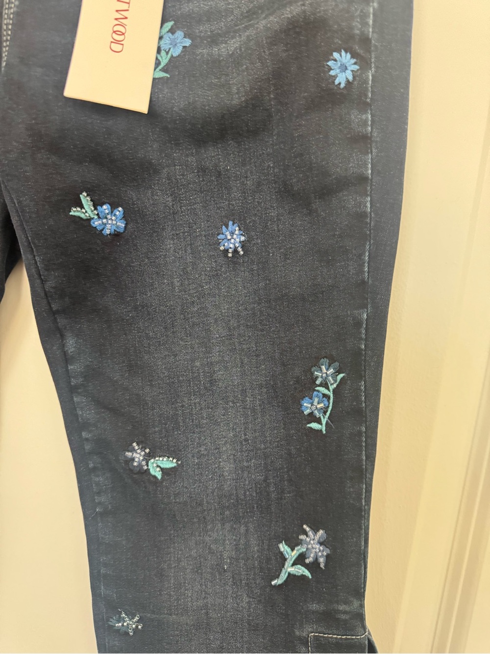 DRIFTWOOD Farrah Flare Leg Lace Up Jeans Sequined Floral Embroidery - Picture 5 of 8